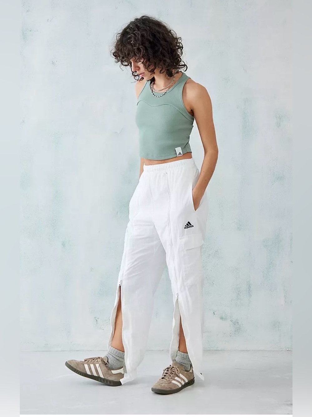 Adidas white zip-through track pants